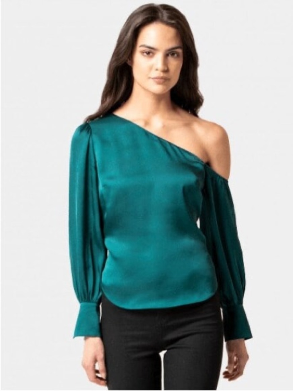 Ever New One-Shoulder Teal Satin Blouse